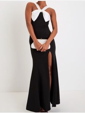 Lulus Luxurious Outlook Black and White Bow Mermaid Maxi Dress Medium Classic